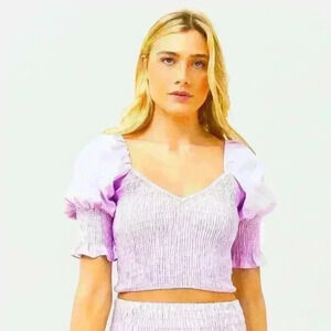 NWT MISA WOMEN’S CALLA SMOCKED PUFF SLEEVE LAVENDER TOP SIZE MEDIUM $250 MSRP